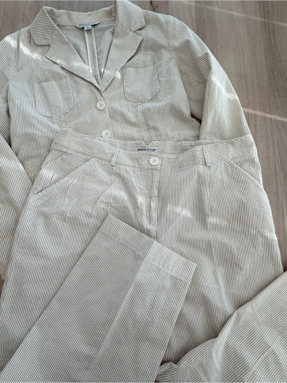 Pendleton Pinstriped Lightweight Cotton Blazer Pant Set Women’s Size 16/L